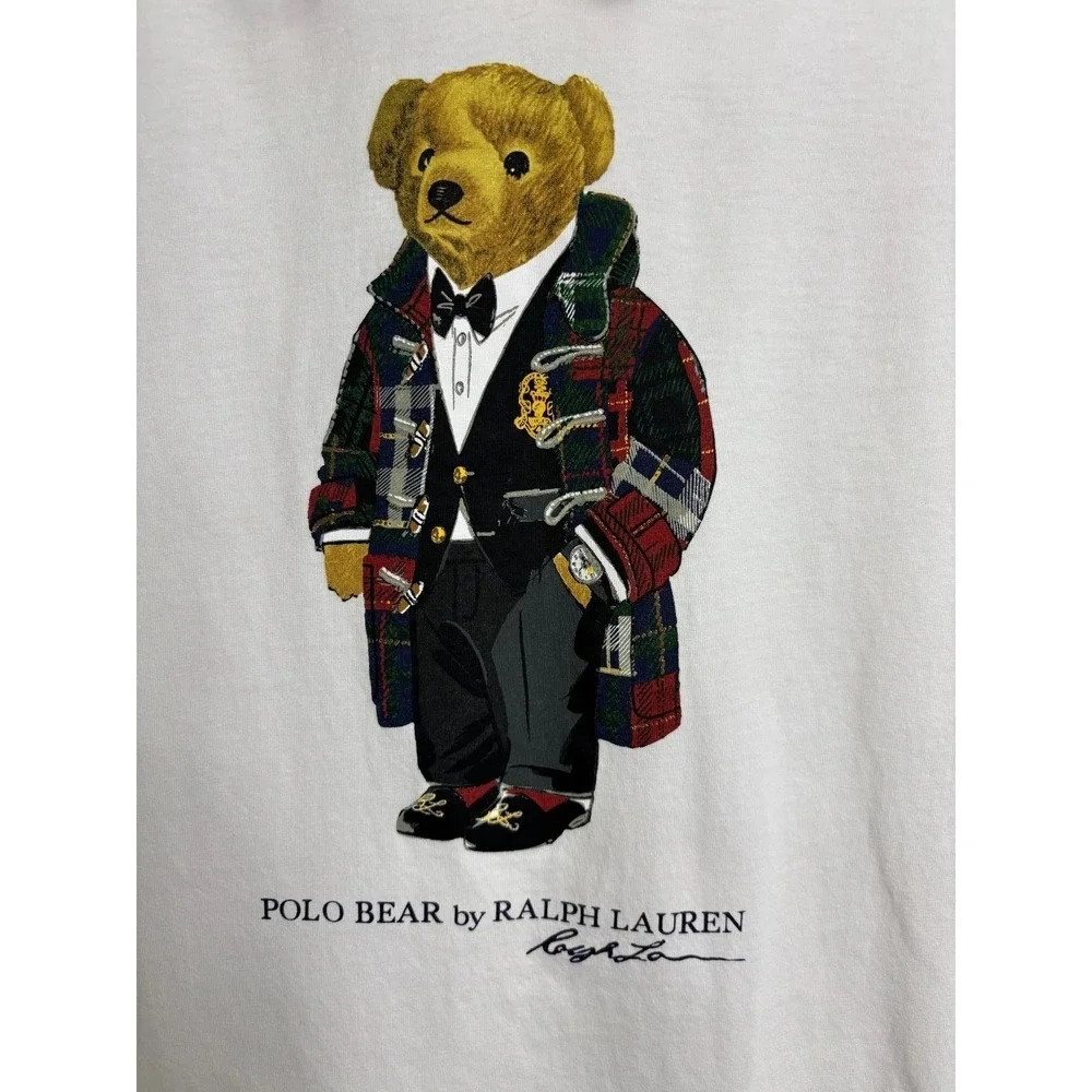 POLO BEAR Ralph Lauren Hooded Long Sleeve WHITE TShirt Mens XXL Toggle Bear EUC